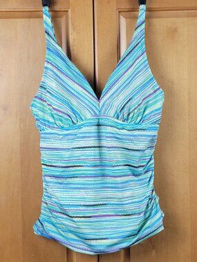 Jantzen Green Blue Purple Striped Tankini Swim Top - S